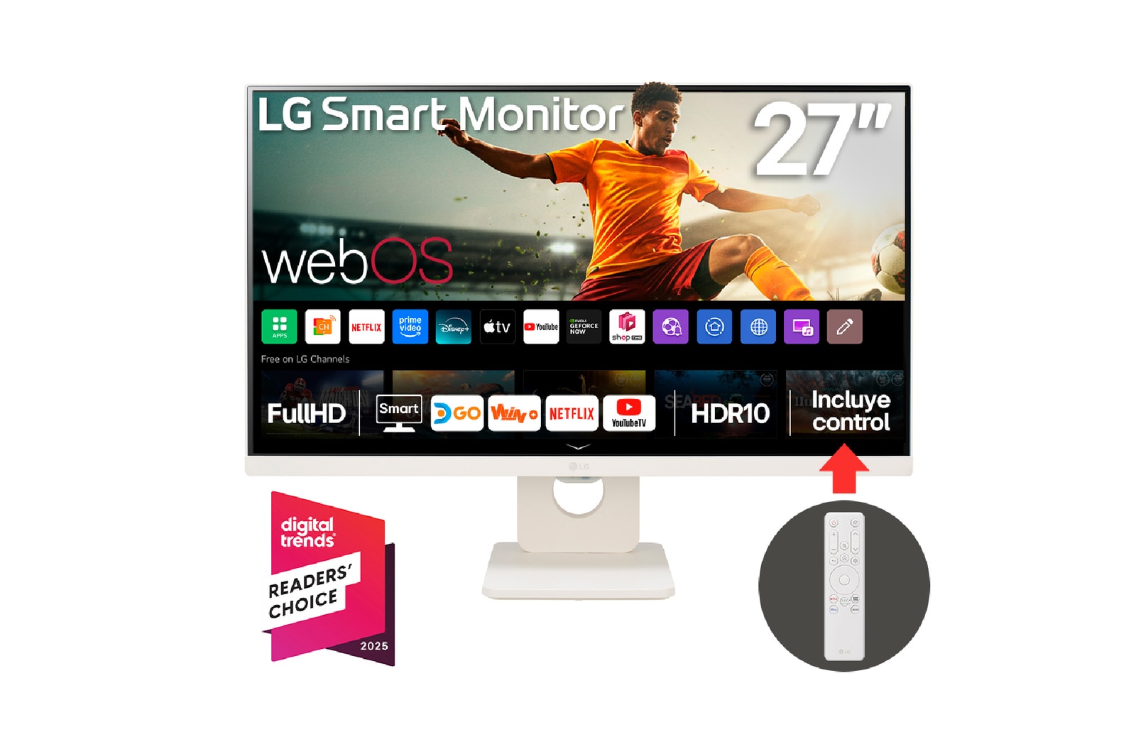 Vista frontal de Monitor Smart 27 Pulgadas IPS 100 Hz y WebOs23 + Bluetooth 27U511SA-W